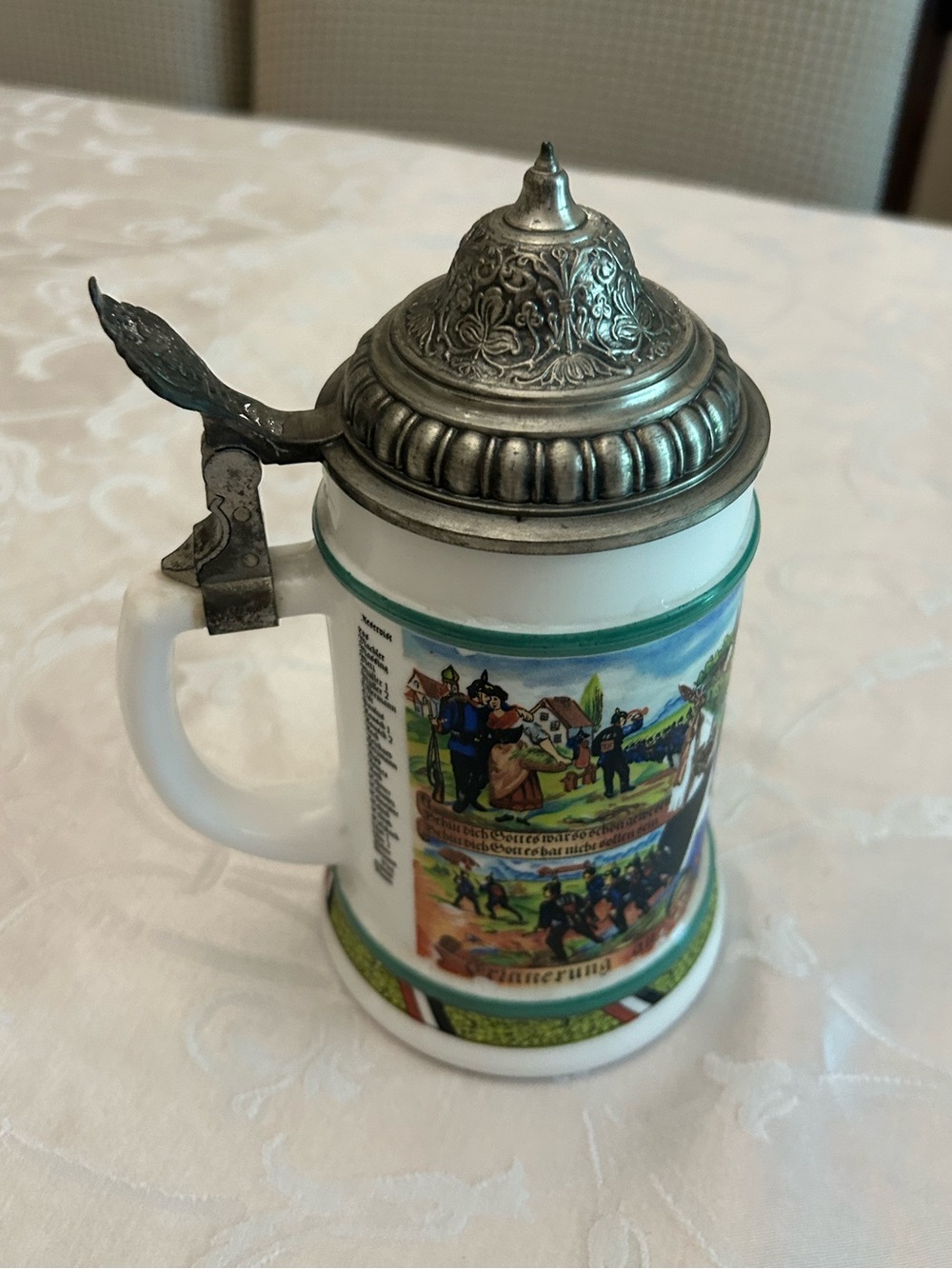 BMF Bierseidel German milk glass beer stein